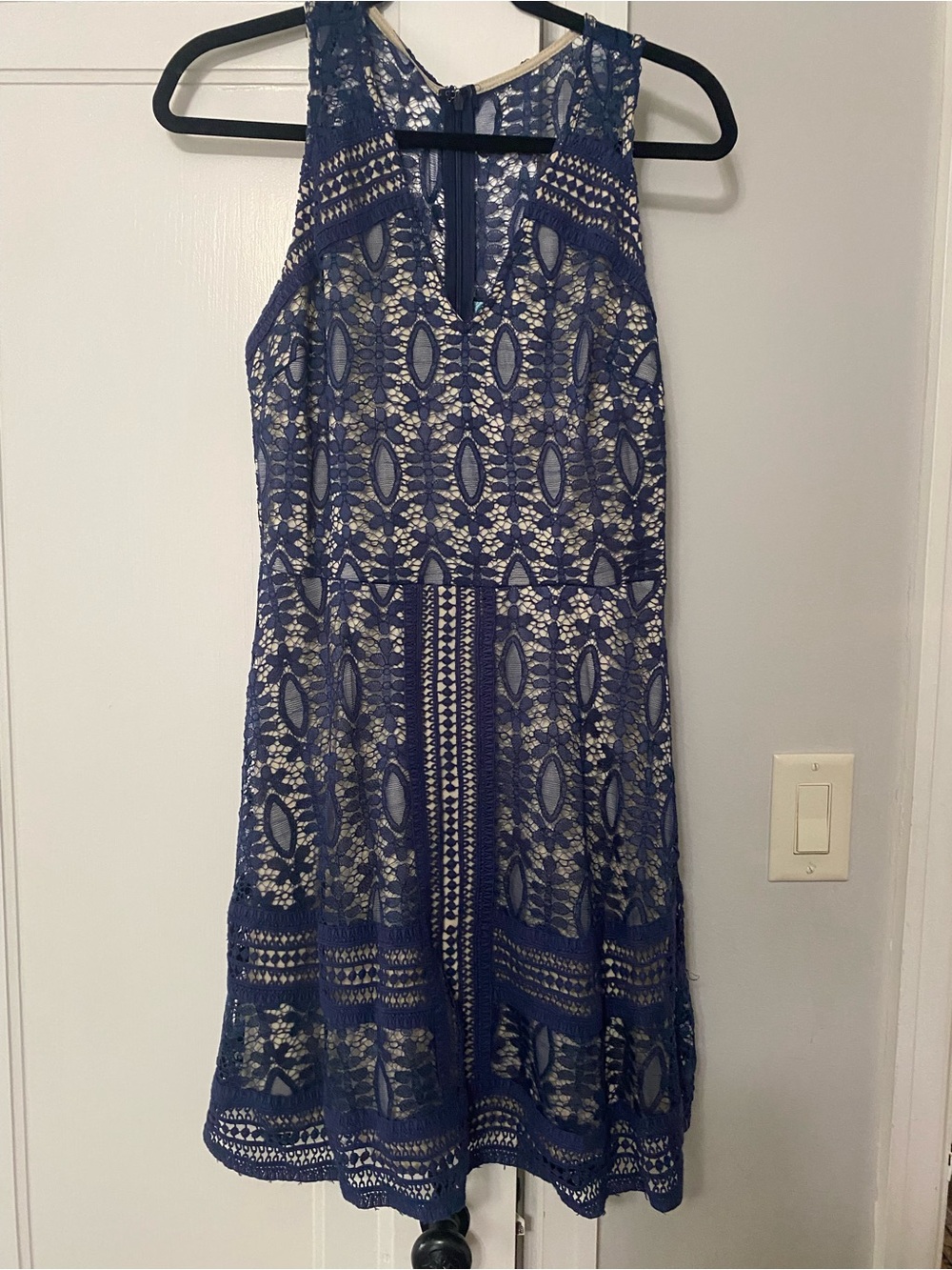 Othr Navy and Cream Lace Fit & Flare Dress